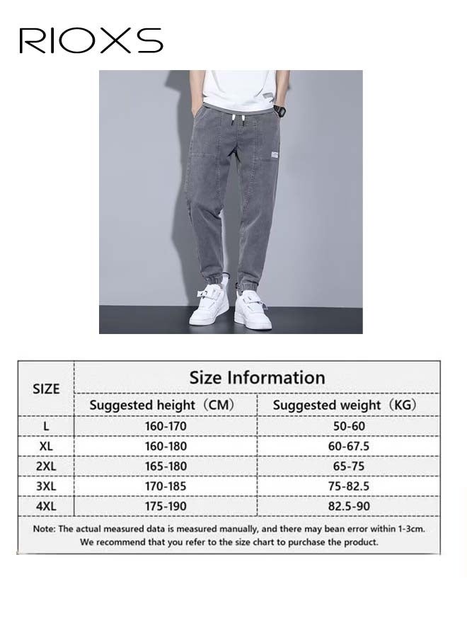 RIOXS Mens Denim Pants, Elastic Waist Downstring Pants For Men, Stylish Versatile Jeans With 4 Pockets, Fashionable Durable Baggy Trousers, Comfzy Jeans For Office/ Daily Wear/ Outdoor Activities, Great Gift Chocie For Men Daddy Family Friends, Gray Jeans - Image 5
