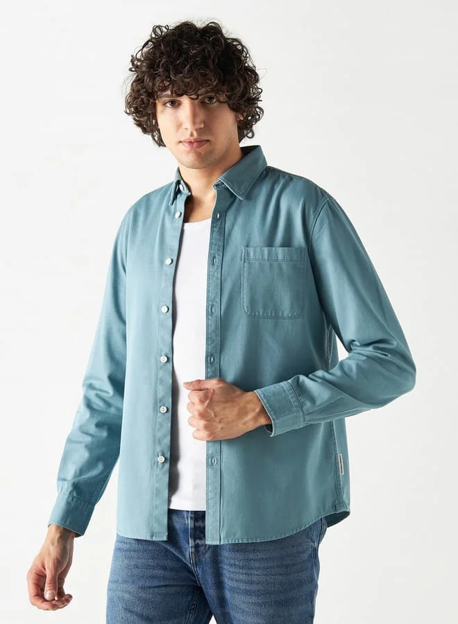 Lee Cooper Lee Cooper Regular Fit Solid Shirt with Long Sleeves and Pocket
