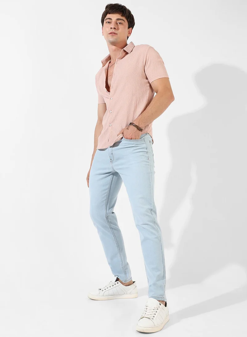 Campus Sutra Men's Peach Textured Regular Fit Casual Shirt
