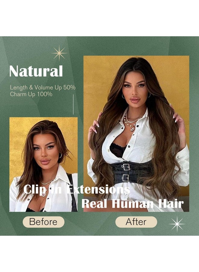 يو جيت مشبك شعر بشري في وصلات شعر بني داكن Balayage رمادي بني في وصلات شعر شعر بشري حقيقي مشبك طويل على وصلات شعر بشري لحمة مزدوجة 22 بوصة 7 قطع 120 جرام (105 جرام شعر + 15 جرام مقاطع) - Image 5