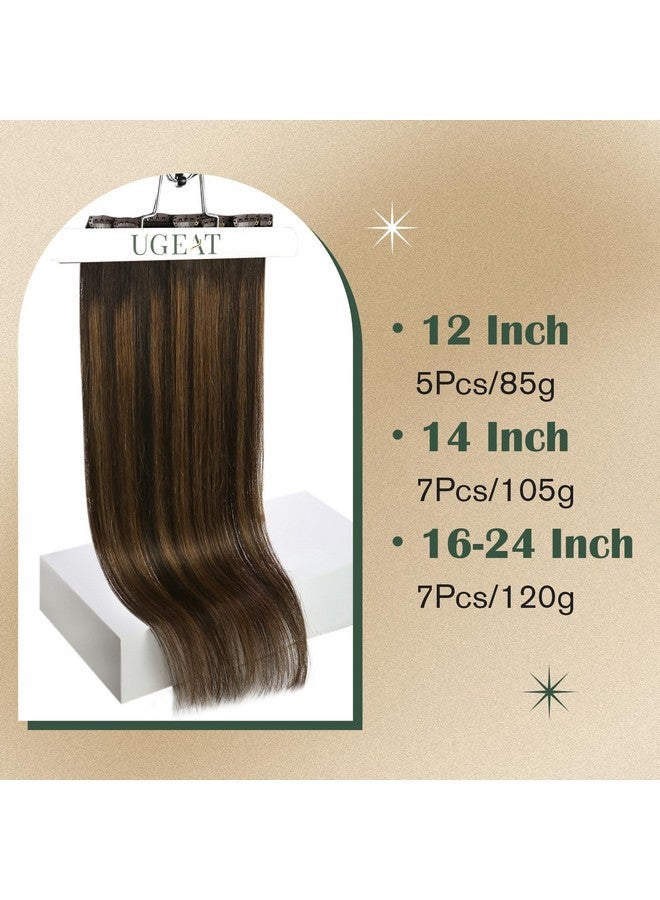يو جيت مشبك شعر بشري في وصلات شعر بني داكن Balayage رمادي بني في وصلات شعر شعر بشري حقيقي مشبك طويل على وصلات شعر بشري لحمة مزدوجة 22 بوصة 7 قطع 120 جرام (105 جرام شعر + 15 جرام مقاطع) - Image 4