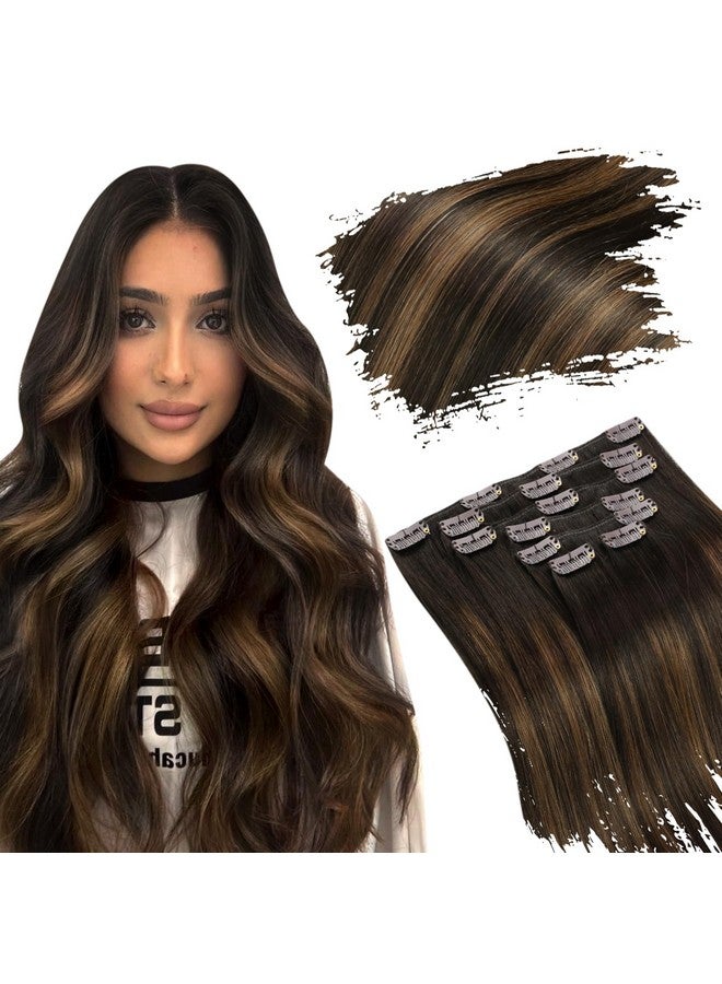يو جيت مشبك شعر بشري في وصلات شعر بني داكن Balayage رمادي بني في وصلات شعر شعر بشري حقيقي مشبك طويل على وصلات شعر بشري لحمة مزدوجة 22 بوصة 7 قطع 120 جرام (105 جرام شعر + 15 جرام مقاطع) - Image 1