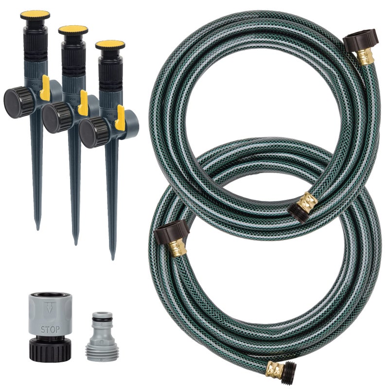 Melnor 65191AMZ Adjustable Spike Set Sprinkler Bundle Green Yellow