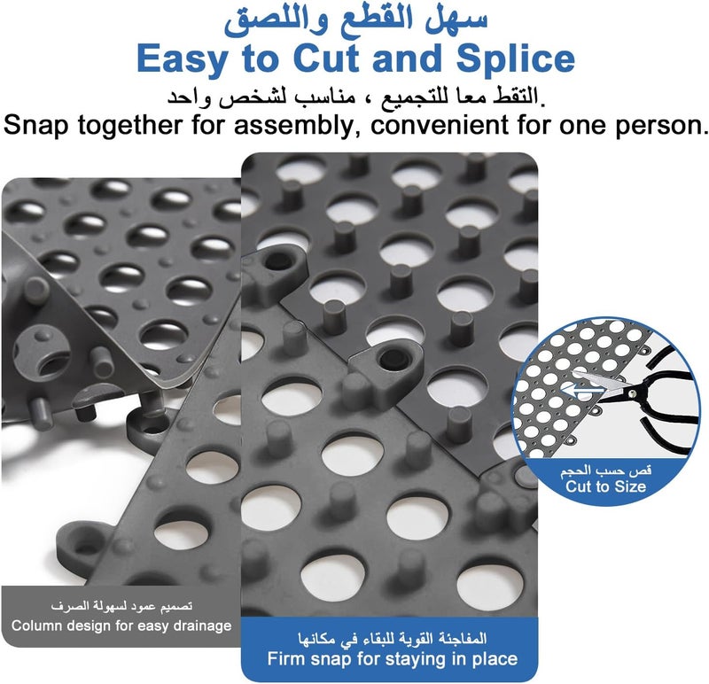Interlocking Drainage Floor Tiles 10 Pack Non-Slip Shower Mat - 29.5 x 29.5cm Grey TPE - Image 5
