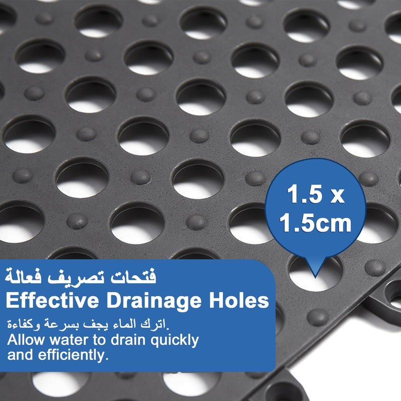 Interlocking Drainage Floor Tiles 10 Pack Non-Slip Shower Mat - 29.5 x 29.5cm Grey TPE - Image 3