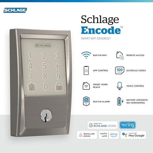SCHLAGE قفل شلاغ إنكود الذكي WiFi للباب الأمامي - دخول بدون مفتاح مع تطبيق أو شاشة تعمل باللمس - يعمل مع أليكسا، هاي قوقل، و Airbnb - إنشاء رموز للضيوف - لون النيكل المصقول - Image 2