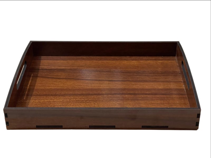 Nishomes Decorative Wooden Serving Tray with Handles, Dark Brown, Rectangle, Ideal for Breakfast, Tea, Coffee, Snacks - Multipurpose (11x9x1.5) in - Image 1