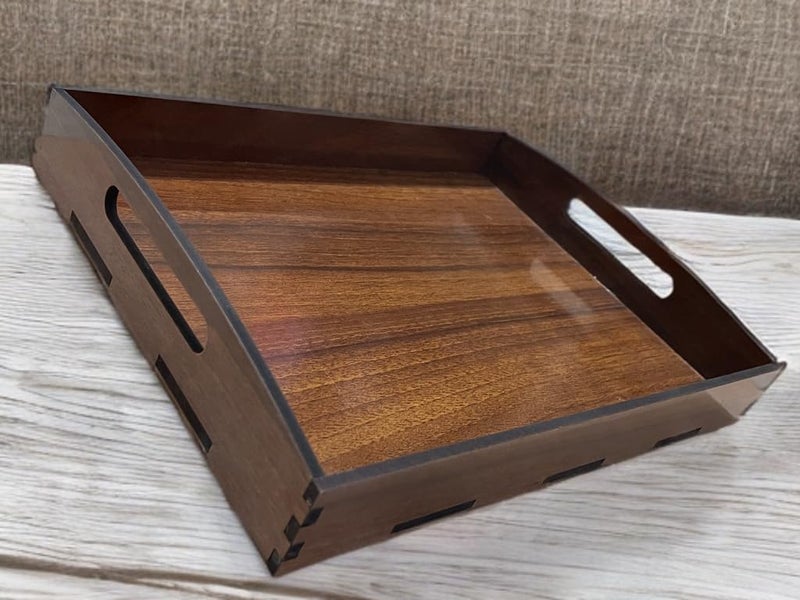 Nishomes Decorative Wooden Serving Tray with Handles, Dark Brown, Rectangle, Ideal for Breakfast, Tea, Coffee, Snacks - Multipurpose (11x9x1.5) in - Image 2