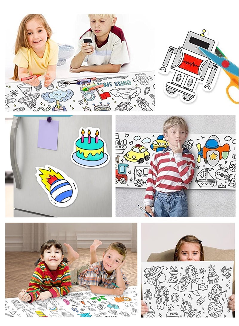 BEIRUI 2 children's drawing rolls+18 color oil painting stick, princess pattern and underwater world pattern coloring drawing paper, used for DIY painting color filling, 30X300cm - Image 5