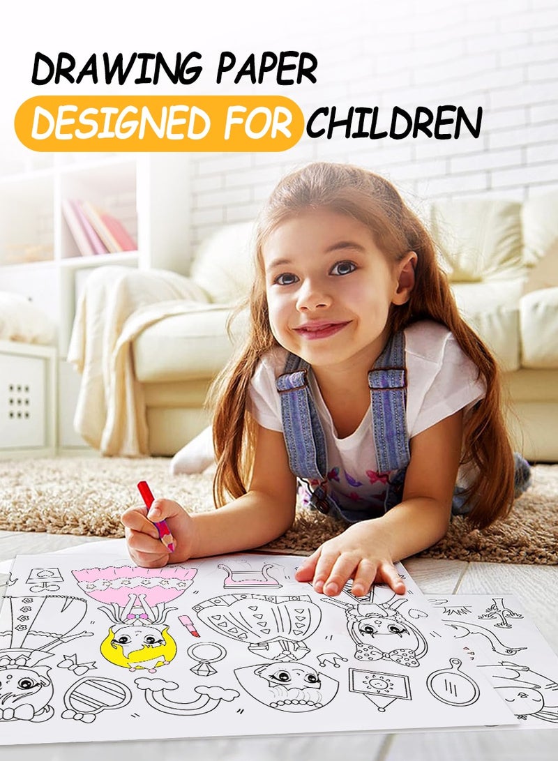 BEIRUI 2 children's drawing rolls+18 color oil painting stick, princess pattern and underwater world pattern coloring drawing paper, used for DIY painting color filling, 30X300cm - Image 2