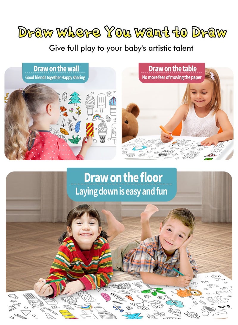 BEIRUI 2 children's drawing rolls+18 color oil painting stick, princess pattern and underwater world pattern coloring drawing paper, used for DIY painting color filling, 30X300cm - Image 4