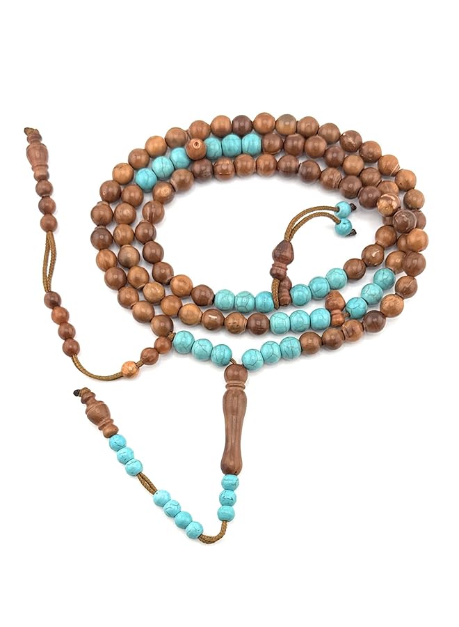 erorex Walnut Wood Rosary Inlaid With Turquoise And Turquoise Counter - Image 1