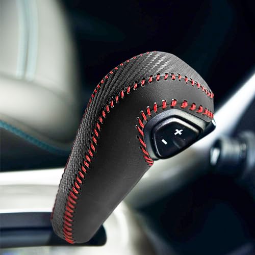 LANZMYAN Gear Shift Knob Cover Compatible with Chevrolet/Chevy Automatic Auto Car Premium Leather with Carbon Fiber for Trax 2015-2021 for Sonic 2012-2022,Internal Accessories(Red Thread) - Image 4