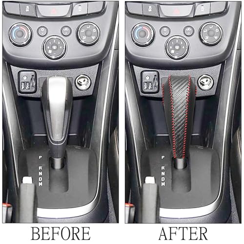 LANZMYAN Gear Shift Knob Cover Compatible with Chevrolet/Chevy Automatic Auto Car Premium Leather with Carbon Fiber for Trax 2015-2021 for Sonic 2012-2022,Internal Accessories(Red Thread) - Image 2