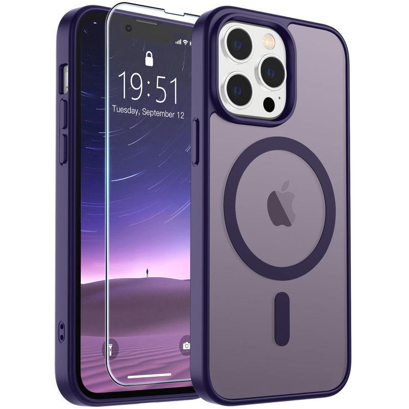 SUPFINE Magnetic for iPhone 13 Pro Max Case (Compatible with MagSafe) (Military Grade Drop Protection) Translucent Matte Shockproof Phone Cover,Dark Purple - Image 1