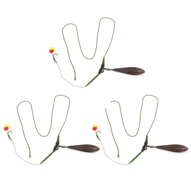 COONOR 3 Pack Carp Fishing Inline Rig Set with Sinker Weight Tail Rubber Tubes Anti-Tangle Sleeves Quick Change Swivels - Image 1