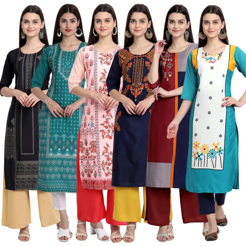 Tee Projekt Printed Crepe Kurti for Women ll Vibrant Colour Kurti (Pack of 6) - Image 1