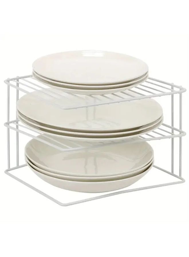 White 3 Tier Stainless Steel Corner Cabinet Kitchen Storage Organizer - Image 2