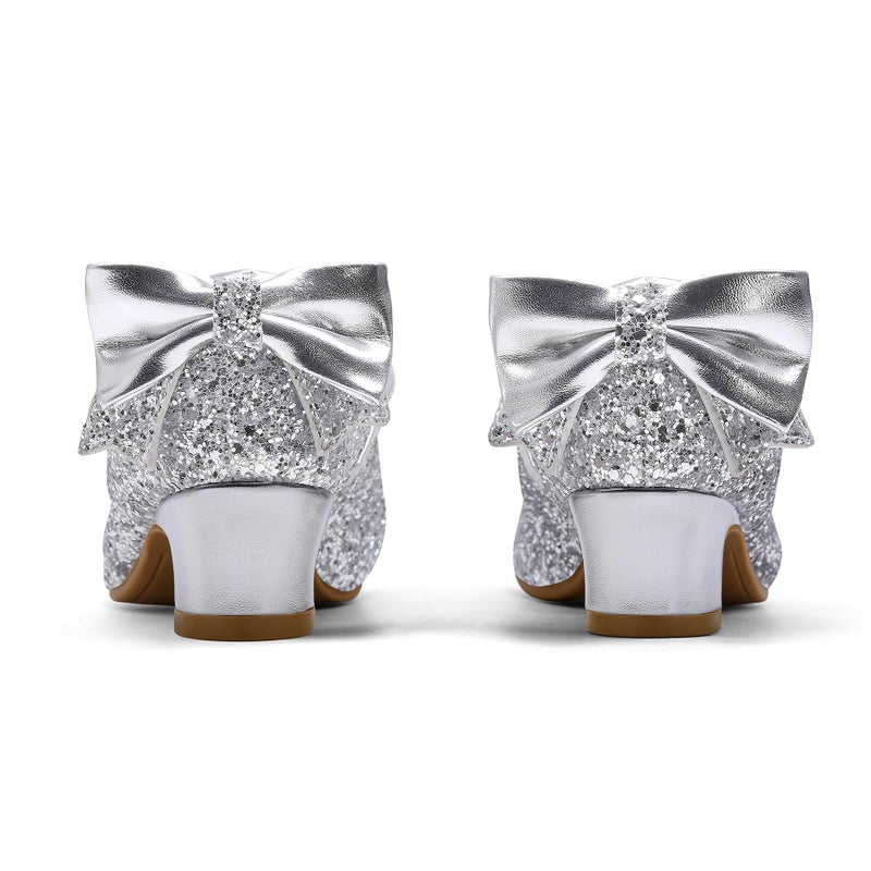 K KomForme Girls Dress Shoes Glitter Mary Jane Pumps with Bow, Low Heel Party Wedding Princess Shoes (Toddler/Little Kids/Big Kids) - Image 3