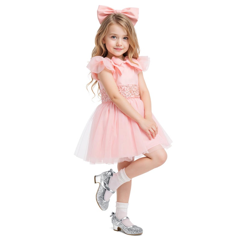K KomForme Girls Dress Shoes Glitter Mary Jane Pumps with Bow, Low Heel Party Wedding Princess Shoes (Toddler/Little Kids/Big Kids) - Image 2