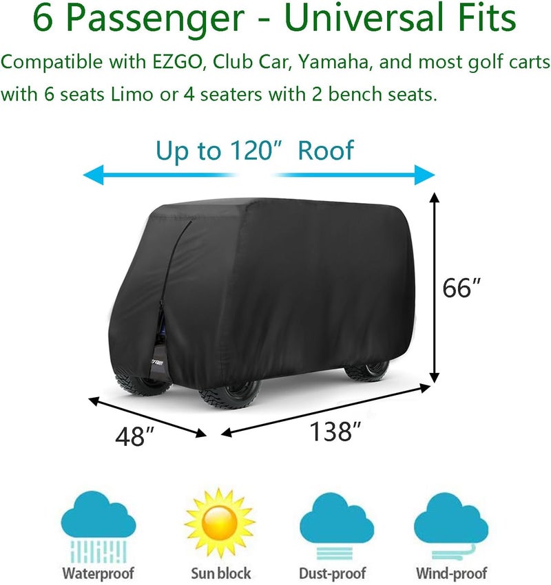 FLYMEI Golf Cart Cover for EZ GO, Club Car, and Yamaha - 2/4 Passenger Waterproof Protection - Image 2
