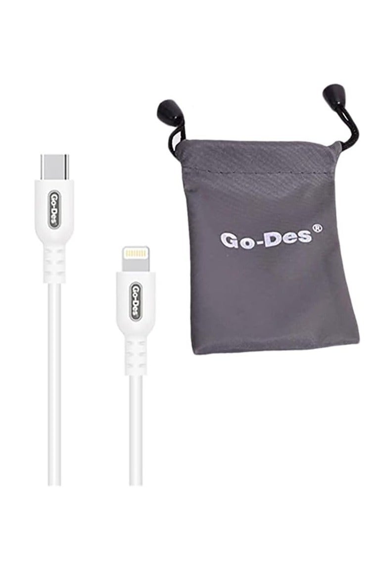 جو-ديز كابل Go-Des المصنوع من سبائك الألومنيوم والنحاس المعلب بقوة 18 وات وبطول متر واحد للشحن السريع ونقل البيانات (GD-UC582/أبيض) - Image 1