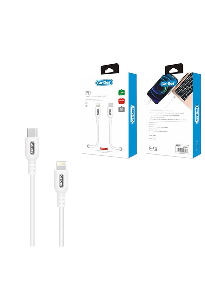 جو-ديز كابل Go-Des المصنوع من سبائك الألومنيوم والنحاس المعلب بقوة 18 وات وبطول متر واحد للشحن السريع ونقل البيانات (GD-UC582/أبيض) - Image 4