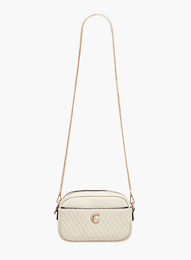 Le Confort Monogram Embossed Crossbody Bag with Zip Closure and Chain Strap