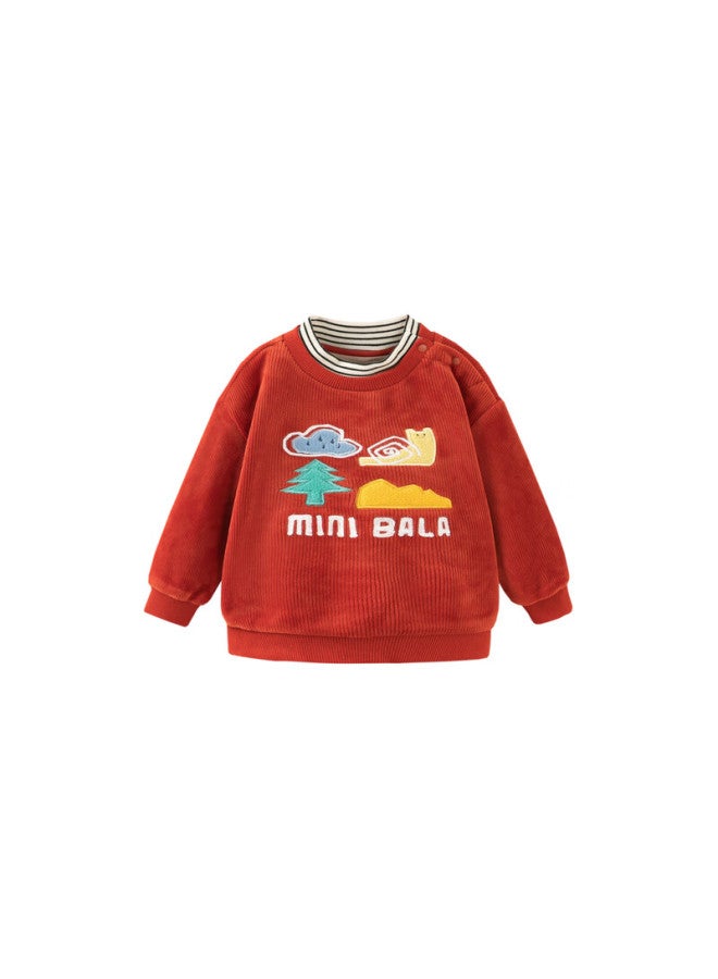 Minibala Fleece-lined Hoodie Kids Winter New Warm Fake Two-piece Cute Top - Image 2