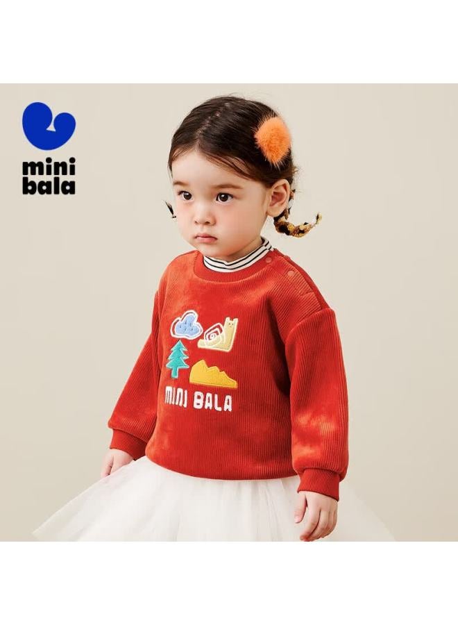 Minibala Fleece-lined Hoodie Kids Winter New Warm Fake Two-piece Cute Top - Image 1