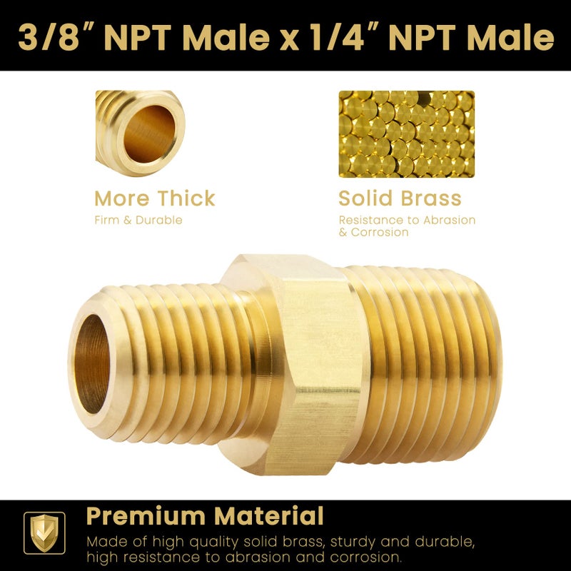 KOOTANS 3/8 NPT x 1/4 NPT Male Solid Brass Hex Nipples, Heavy Brass Pipe Adapter Fittings Reducing Nipples Connectors 4Pieces - Image 4
