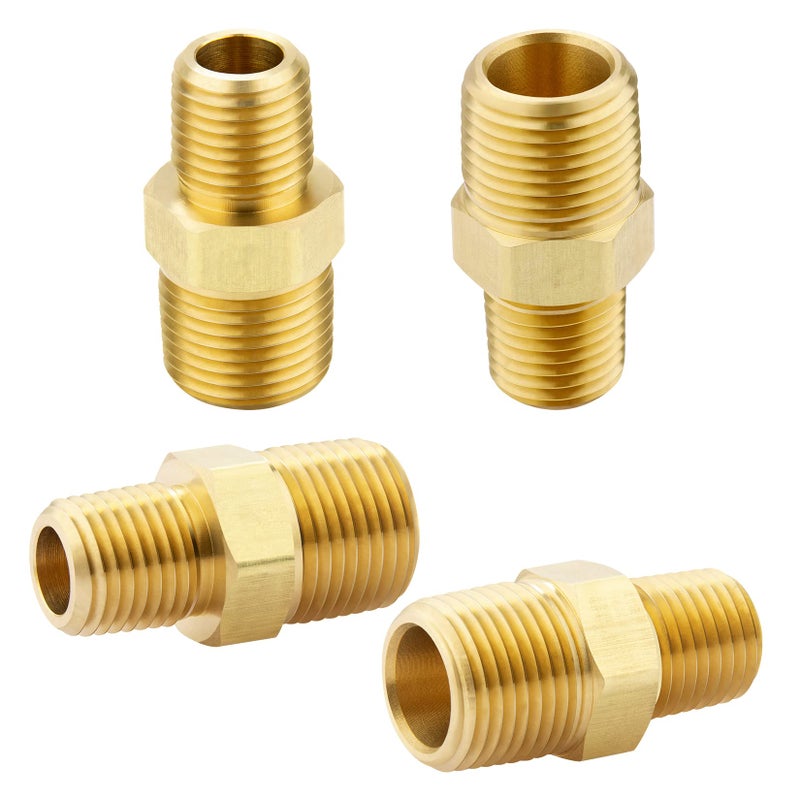 KOOTANS 3/8 NPT x 1/4 NPT Male Solid Brass Hex Nipples, Heavy Brass Pipe Adapter Fittings Reducing Nipples Connectors 4Pieces - Image 1
