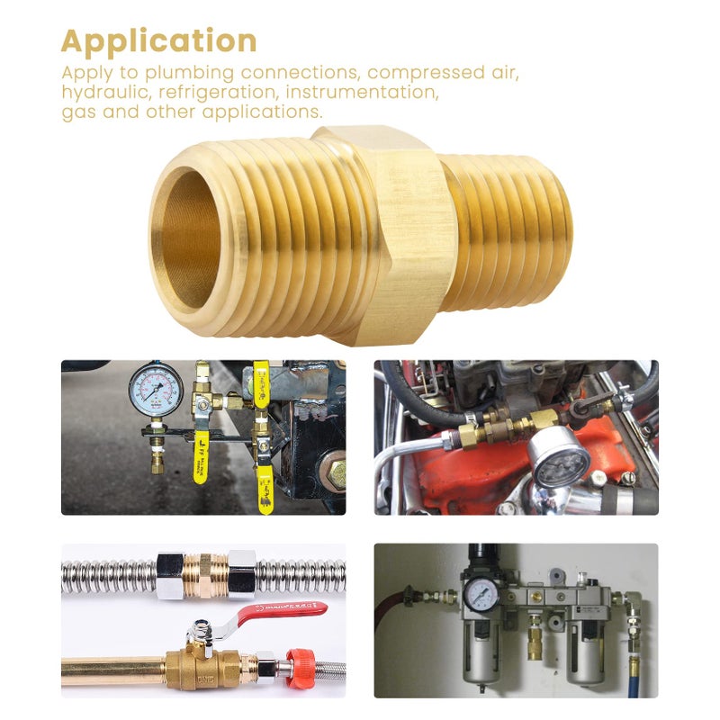 KOOTANS 3/8 NPT x 1/4 NPT Male Solid Brass Hex Nipples, Heavy Brass Pipe Adapter Fittings Reducing Nipples Connectors 4Pieces - Image 5