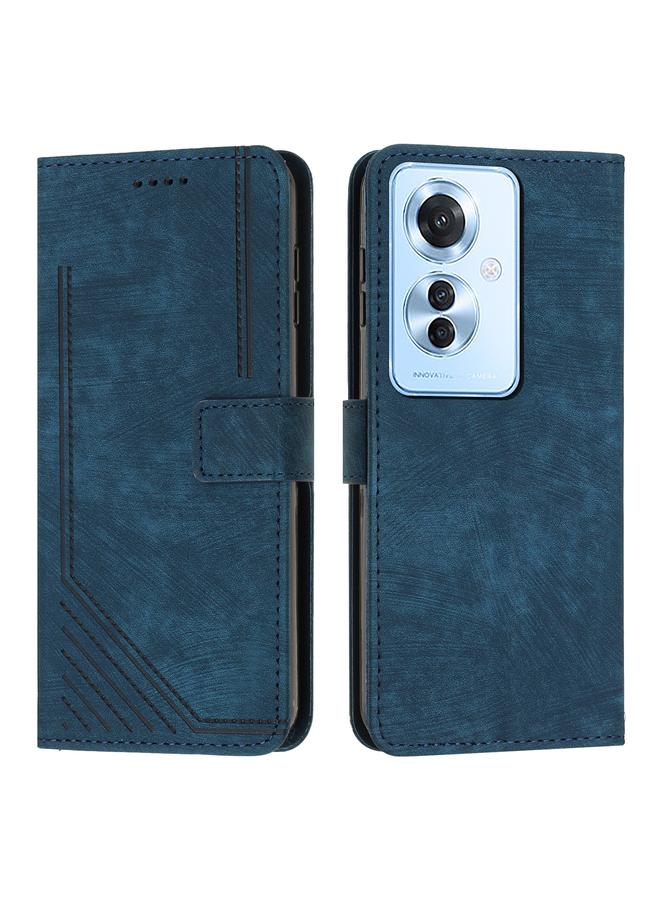 جرين تايجر لـ OPPO Reno11 F حافظة هاتف جلدية بنمط شريطي مع حبل (أزرق)