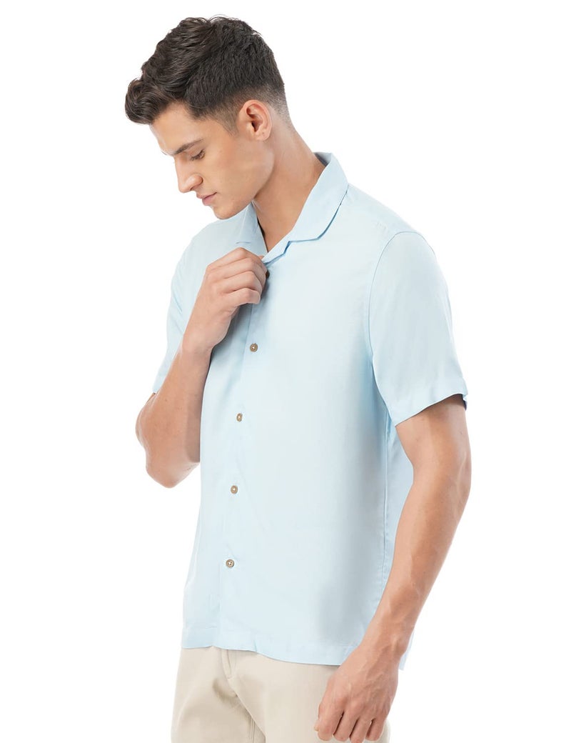 FYLTR Men's Solid Rayon Casual Shirt with Resort Collar & Half Sleeves (Cool Blue, XL) - Image 3
