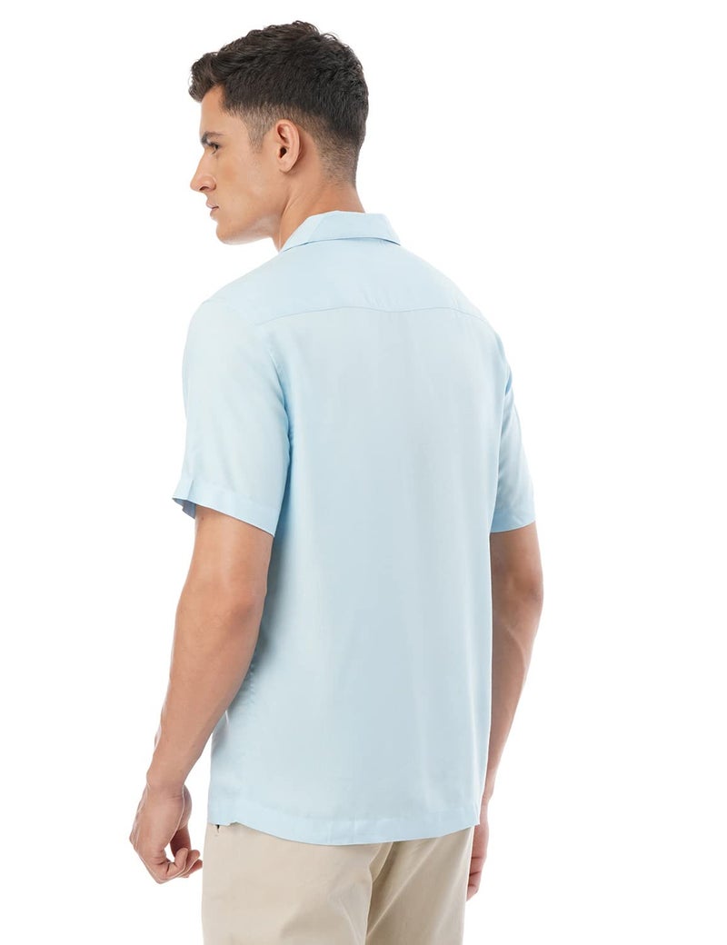 FYLTR Men's Solid Rayon Casual Shirt with Resort Collar & Half Sleeves (Cool Blue, XL) - Image 2
