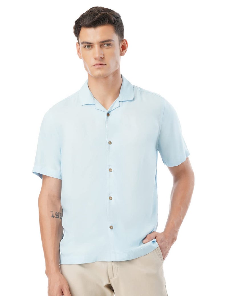 FYLTR Men's Solid Rayon Casual Shirt with Resort Collar & Half Sleeves (Cool Blue, XL) - Image 1