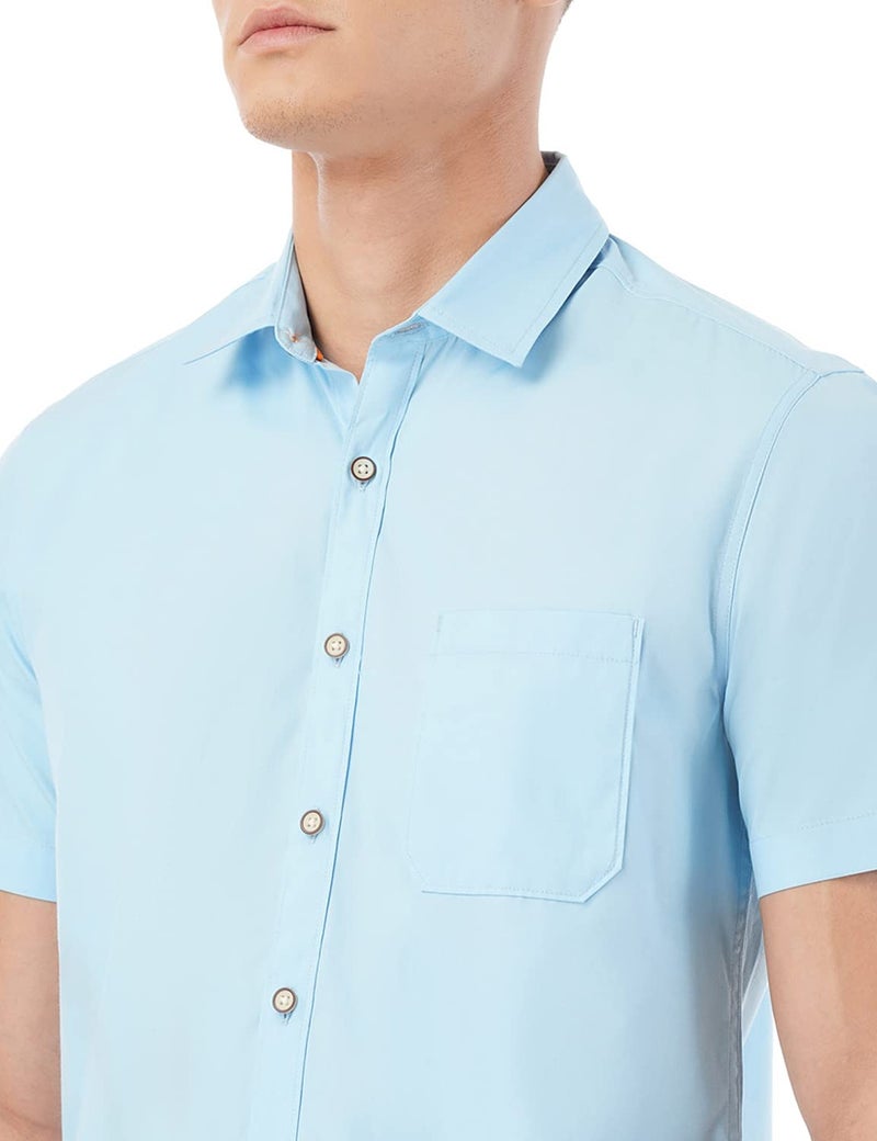 FYLTR Men's Solid Rayon Casual Shirt with Resort Collar & Half Sleeves (Cool Blue, XL) - Image 4