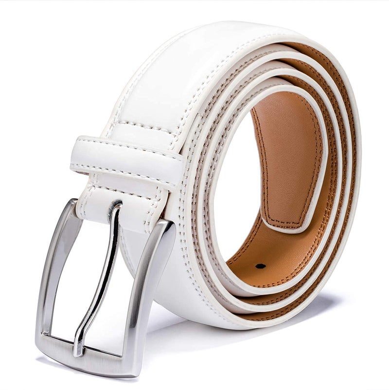 KM Legend Men's Genuine Leather Dress Belt with Premium Quality - Classic & Fashion Design for Work Business and Casual (esWhite, 34), 15-esWT-34 - Image 1
