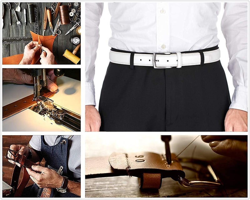 KM Legend Men's Genuine Leather Dress Belt with Premium Quality - Classic & Fashion Design for Work Business and Casual (esWhite, 34), 15-esWT-34 - Image 4