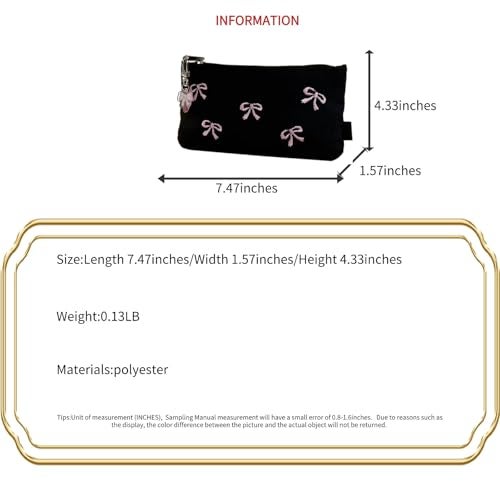 BlingKicks Black Bow Embroidery Pencil Case Pouch Organizer with Pins and Accessoriesm-Minimalist Large Capacity for Adults (Black+1 bow pendant) - Image 2