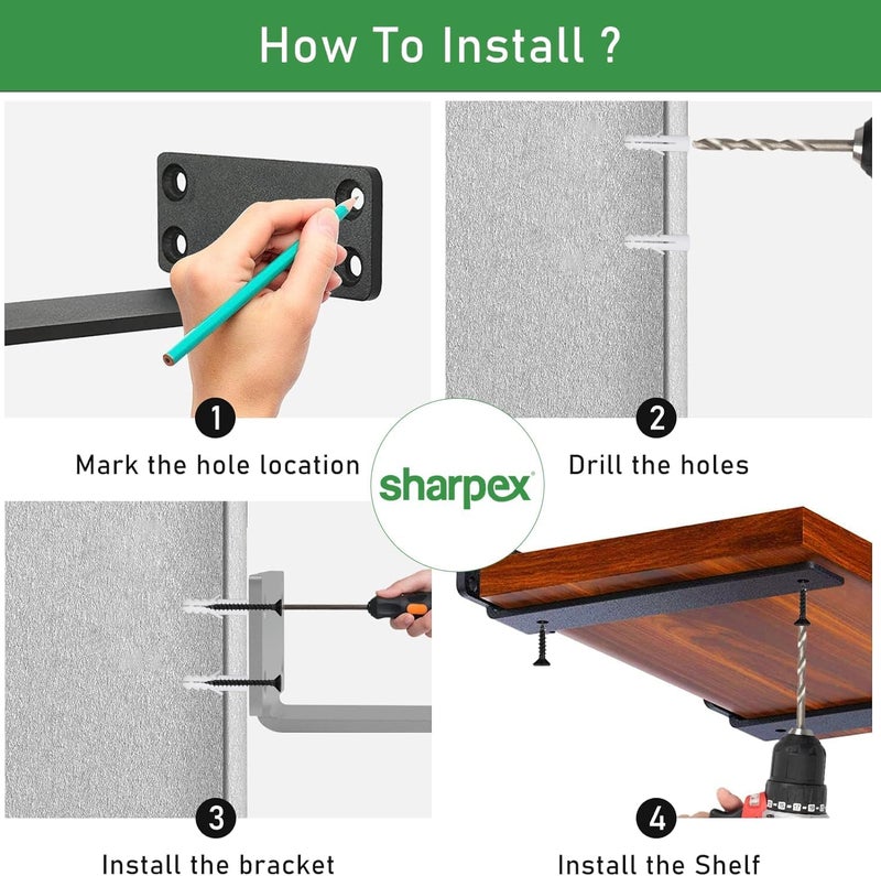 HIRVALL Heavy Duty Shelf Bracket for Wall Shelves Angle Brackets with Screws Decorative Corner Shelf Supporter Wall RackPowder Coated Angle Wall Metal Only Brackets Black 2 5 Inch - Image 3