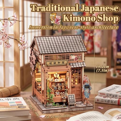 Cutefun Book Nook Kit DIY Miniature Dollhouse Kit for Adults Teens and Beginners Japanese Sakura Tiny House Bookshelf Decor 3D Wooden Puzzles Gifts for Friends Family Sakura Kimono Shop - Image 5