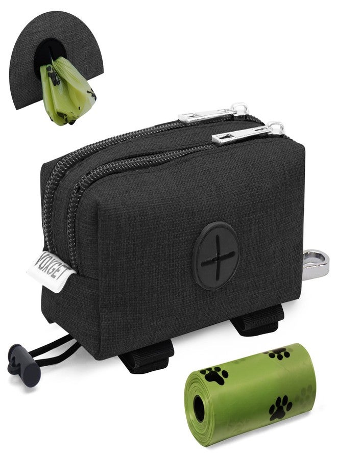 VOXGET Dog Poop Bag Holder for Leashes, Puppy Treat Pouch Carrier with 2 Zipper Pockets and Clip for Pets Doggy Training, Dog Waste Bag Dispenser with 1 Roll Poop Bags for Walking Accessories (Black) - Image 1