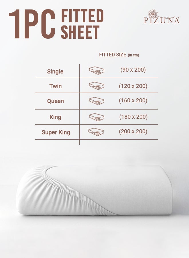 PIZUNA Pure 100% Cotton Twin Fitted Bed Sheet 120x200 cm White, 400 Thread Count Cool Luxury Soft Long Staple Cotton Sateen Weave, Deep Pocket Bedsheet Fits 40cm (Fitted Sheet -1PC) - Image 3
