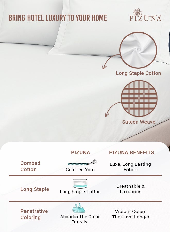 PIZUNA Pure 100% Cotton Twin Fitted Bed Sheet 120x200 cm White, 400 Thread Count Cool Luxury Soft Long Staple Cotton Sateen Weave, Deep Pocket Bedsheet Fits 40cm (Fitted Sheet -1PC) - Image 2