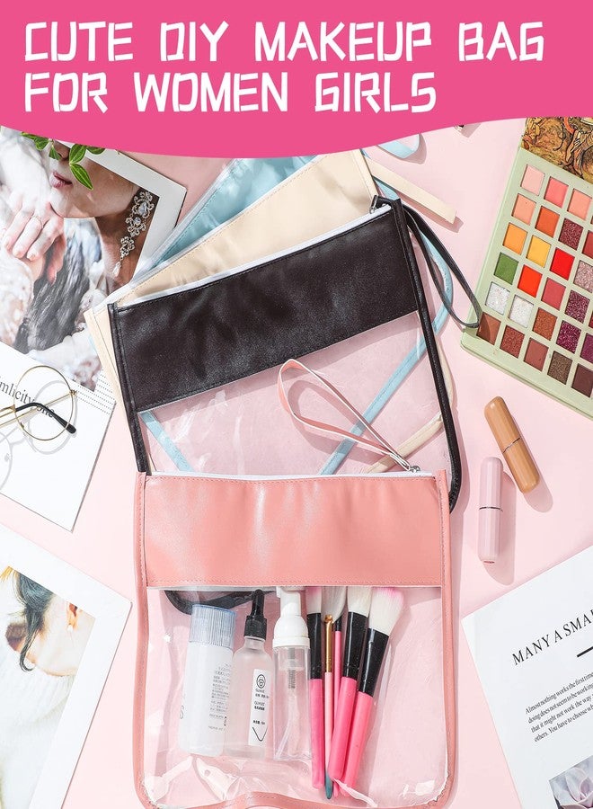 Irenare 16 Pcs Clear Makeup Bag Toiletry Flat Zipper Pouch Preppy Waterproof Clear Cosmetic PVC Pouch with Wristlet Toiletry DIY Chenille Letter Snack Bag for Women(Multi Colors) - Image 5