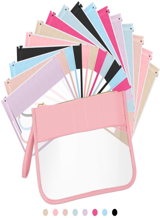 Irenare 16 Pcs Clear Makeup Bag Toiletry Flat Zipper Pouch Preppy Waterproof Clear Cosmetic PVC Pouch with Wristlet Toiletry DIY Chenille Letter Snack Bag for Women(Multi Colors) - Image 1