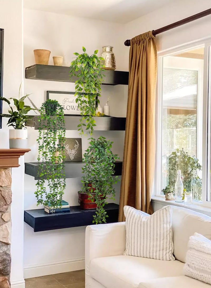 جينزيو قرون البازلاء في أصيص لتزيين الجدران الداخلية والخارجية للمنزل والمعيشة جينزيو نباتات تعليق اصطناعية، 4 قطع نباتات متدلية صناعية، كروم أكاليبتوس خضراء مزيفة، كروم ماندالا، سلسلة من اللآلئ، أوراق - Image 3