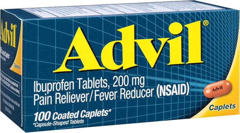 Advil Pain Reliever and Fever Reducer, Pain Relief Medicine with Ibuprofen 200mg for Headache, Backache, Menstrual Pain and Joint Pain Relief - 100 Coated Caplets